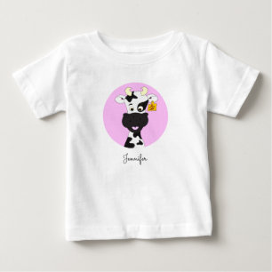 Funny cow cartoon pink name baby shirt
