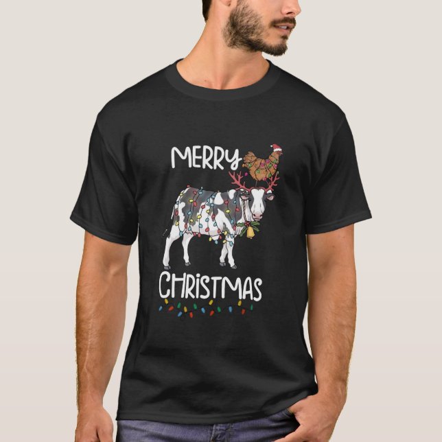 Funny Cow Chicken Farm Christmas Outfit for Farmer T-Shirt (Front)