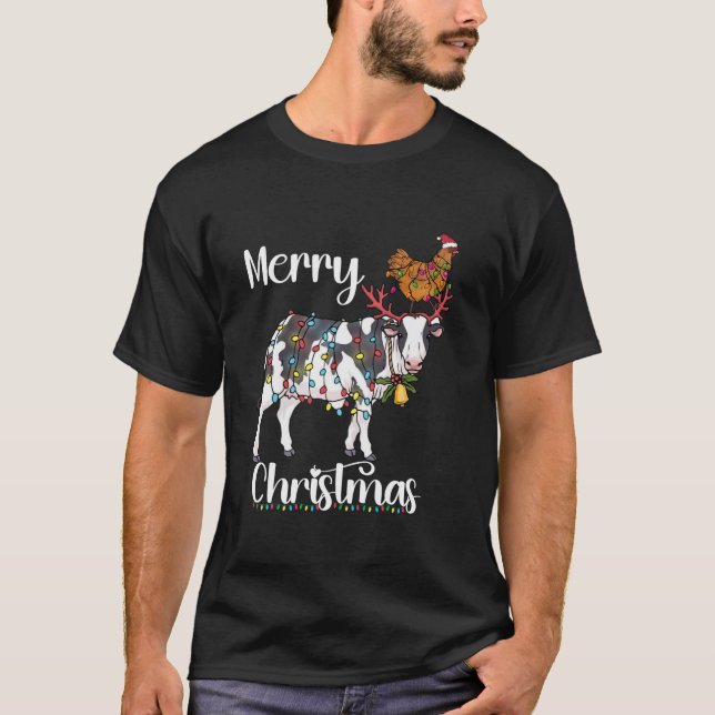 Funny Cow Chicken Farm Christmas Outfit for Farmer T-Shirt (Front)