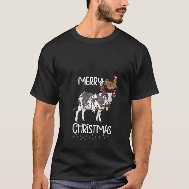 Funny Cow Chicken Farm Christmas Outfit for Farmer T-Shirt (Front)