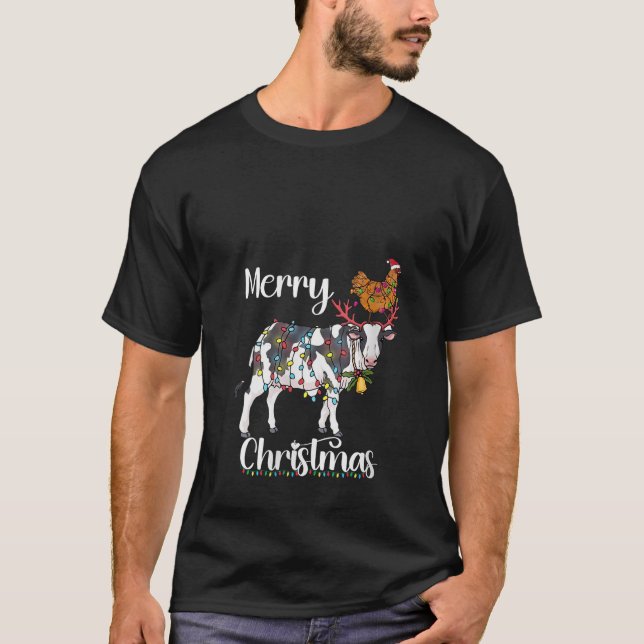 Funny Cow Chicken Farm Christmas Outfit for Farmer T-Shirt (Front)