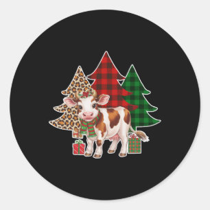 Funny Cow Christmas Tree Xmas Cow Lovers Men Women Classic Round Sticker