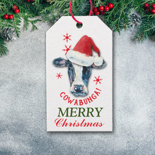 Funny Cow Cowabunga Christmas Gift Tags