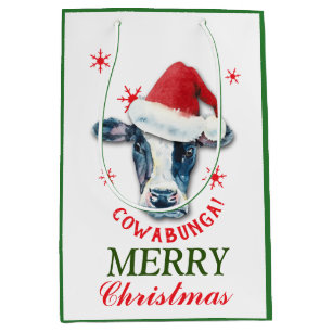 Funny Cow Cowabunga Christmas Medium Gift Bag