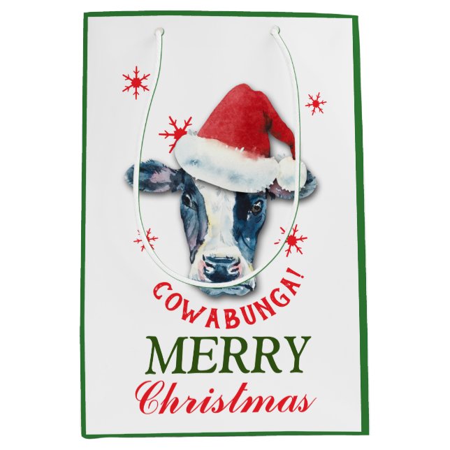 Funny Cow Cowabunga Christmas Medium Gift Bag (Front)