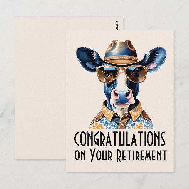 Funny Cow Cowboy Congratulations on Retirement Postcard (Front/Back)