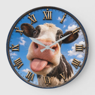Funny Cow Cute Farm Animal Rustic Decor Large Clock
