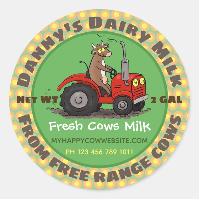 Funny cow dairy milk label cartoon illustration (Front)