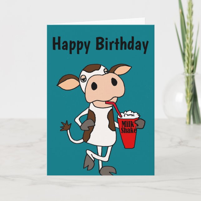 Funny Cow Drinking Milkshake Card (Front)