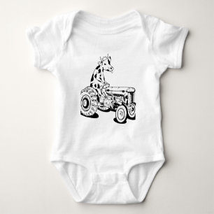 Funny cow driving a tractor baby bodysuit