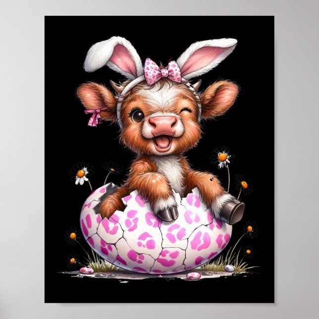 Funny Cow Easter Rabbit Cute Cows Lover Easter Day Poster (Front)