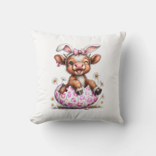 Funny Cow Easter Rabbit Cute Highland Cows Lover E Cushion