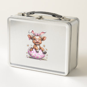 Funny Cow Easter Rabbit Cute Highland Cows Lover E Metal Lunch Box