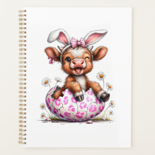 Funny Cow Easter Rabbit Cute Highland Cows Lover E Planner
