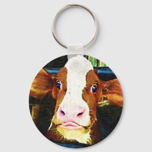 Funny Cow Face Key Ring