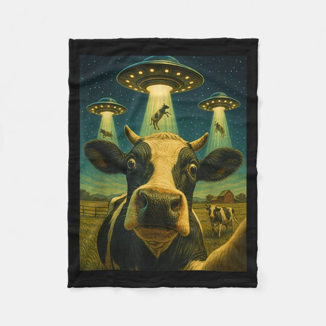 Funny Cow Farm Alien Selfie Ufo Zoo Boys Girls Kid Fleece Blanket (Front)