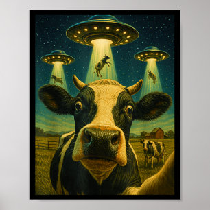 Funny Cow Farm Alien Selfie Ufo Zoo Boys Girls Kid Poster