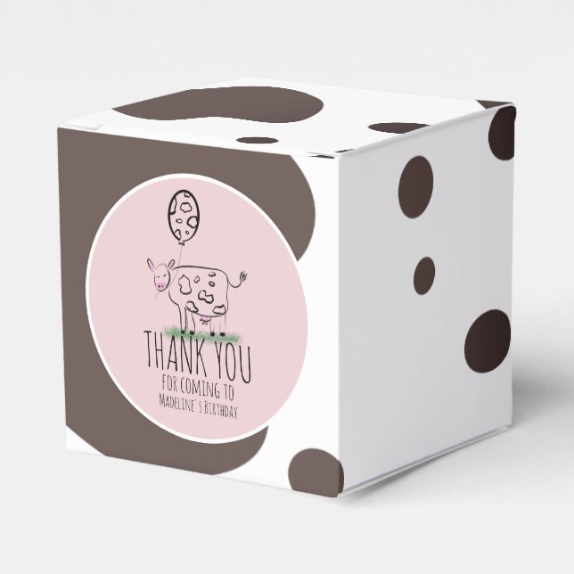 Funny Cow Farm Animal Birthday Party  Pink Favour Box (Front Side)