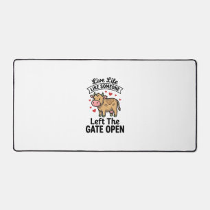 Funny Cow Gate Open Vintage Engraving Shirt Design Desk Mat