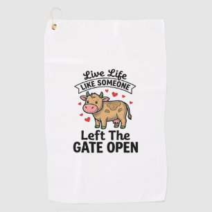 Funny Cow Gate Open Vintage Engraving Shirt Design Golf Towel
