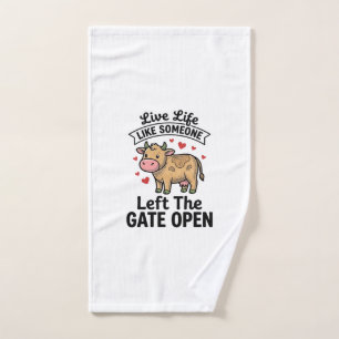 Funny Cow Gate Open Vintage Engraving Shirt Design Hand Towel