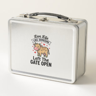 Funny Cow Gate Open Vintage Engraving Shirt Design Metal Lunch Box