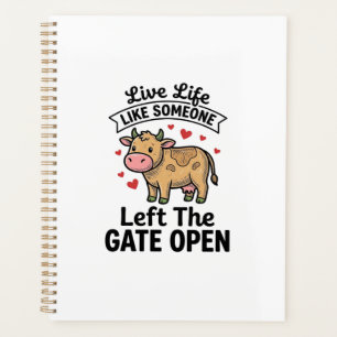Funny Cow Gate Open Vintage Engraving Shirt Design Planner