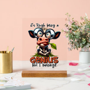 Funny cow genius  acrylic sign