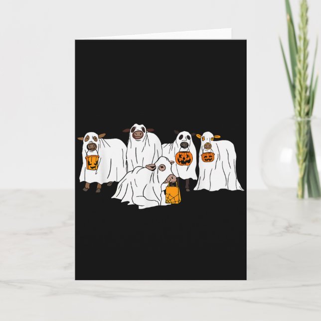 Funny Cow Ghost Halloween Farmer Trick Or Treat Co Card (Front)