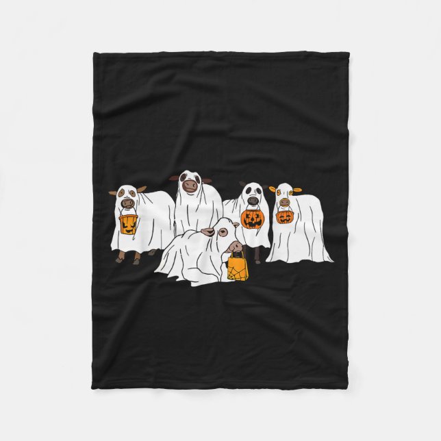 Funny Cow Ghost Halloween Farmer Trick Or Treat Co Fleece Blanket (Front)