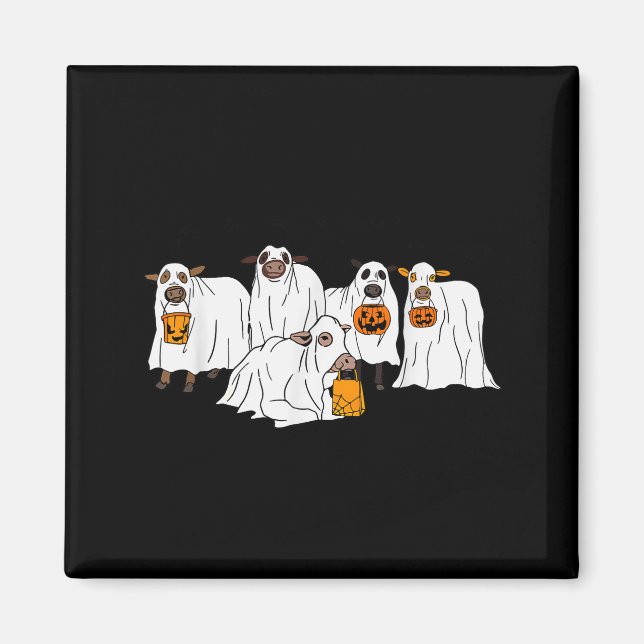 Funny Cow Ghost Halloween Farmer Trick Or Treat Co Magnet (Front)