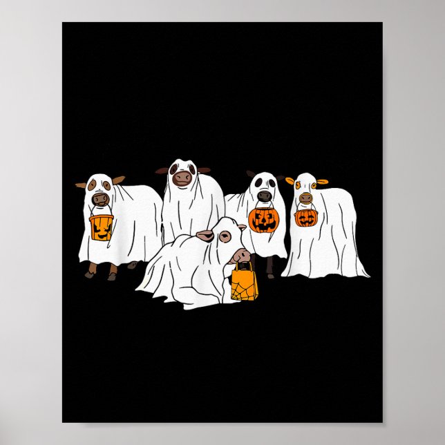 Funny Cow Ghost Halloween Farmer Trick Or Treat Co Poster (Front)