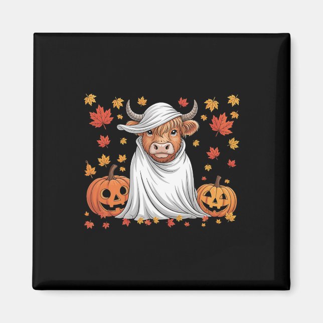 Funny Cow Ghost Spooky Pumpkin Hello Fall Hallowee Magnet (Front)