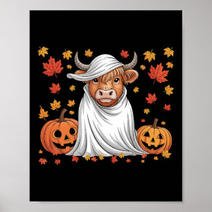 Funny Cow Ghost Spooky Pumpkin Hello Fall Hallowee Poster