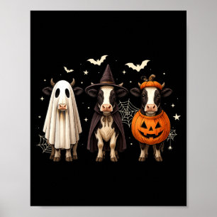 Funny Cow Ghost Witch Pumpkin Halloween Costume Poster