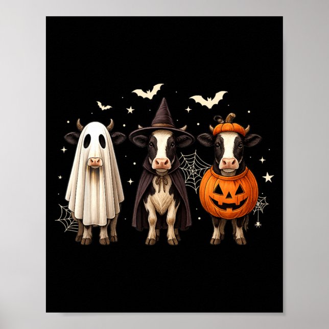 Funny Cow Ghost Witch Pumpkin Halloween Costume Poster (Front)