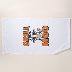 Funny Cow Grill And Moo Vintage T-Shirt Design_1 Beach Towel