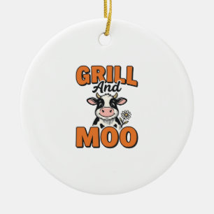 Funny Cow Grill And Moo Vintage T-Shirt Design_1 Ceramic Tree Decoration