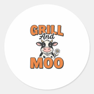 Funny Cow Grill And Moo Vintage T-Shirt Design_1 Classic Round Sticker