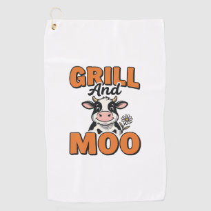 Funny Cow Grill And Moo Vintage T-Shirt Design_1 Golf Towel