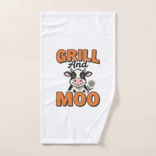 Funny Cow Grill And Moo Vintage T-Shirt Design_1 Hand Towel