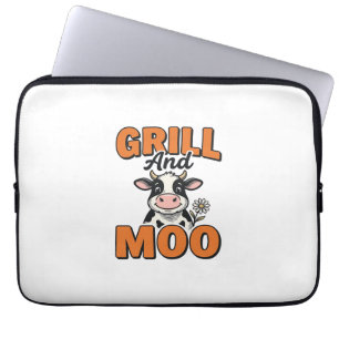 Funny Cow Grill And Moo Vintage T-Shirt Design_1 Laptop Sleeve