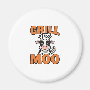 Funny Cow Grill And Moo Vintage T-Shirt Design_1 Magnet