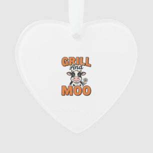 Funny Cow Grill And Moo Vintage T-Shirt Design_1 Ornament