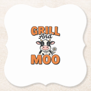 Funny Cow Grill And Moo Vintage T-Shirt Design_1 Paper Coaster