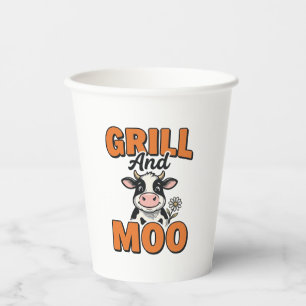 Funny Cow Grill And Moo Vintage T-Shirt Design_1 Paper Cups
