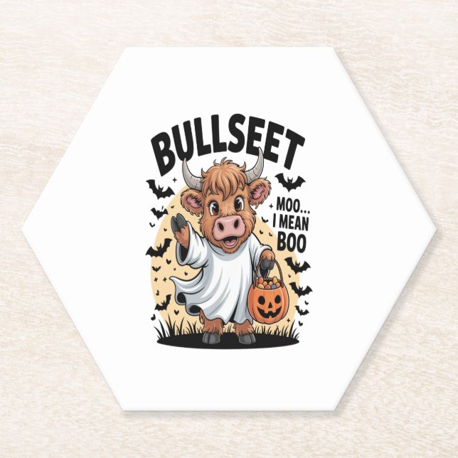 Funny Cow Halloween Paper Coaster (Front)