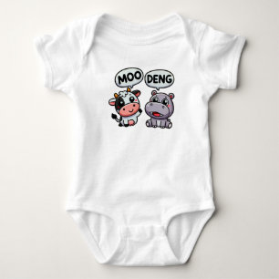 Funny Cow & Hippo Duo – Moo Deng Baby Bodysuit