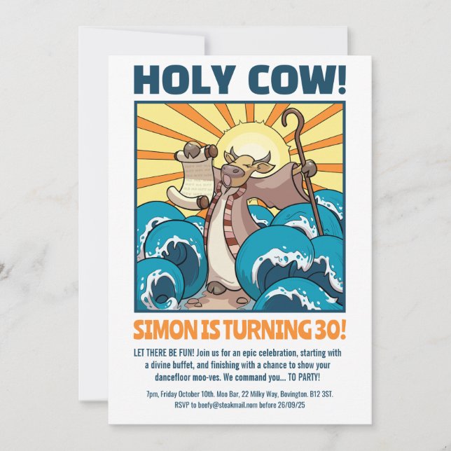 Funny Cow Holy Cow! Big Birthday Party Cartoon Invitation (Front)