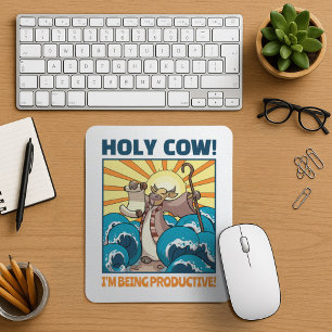 Funny Cow Holy Cow! I'm Being Productive! Cartoon Mouse Mat